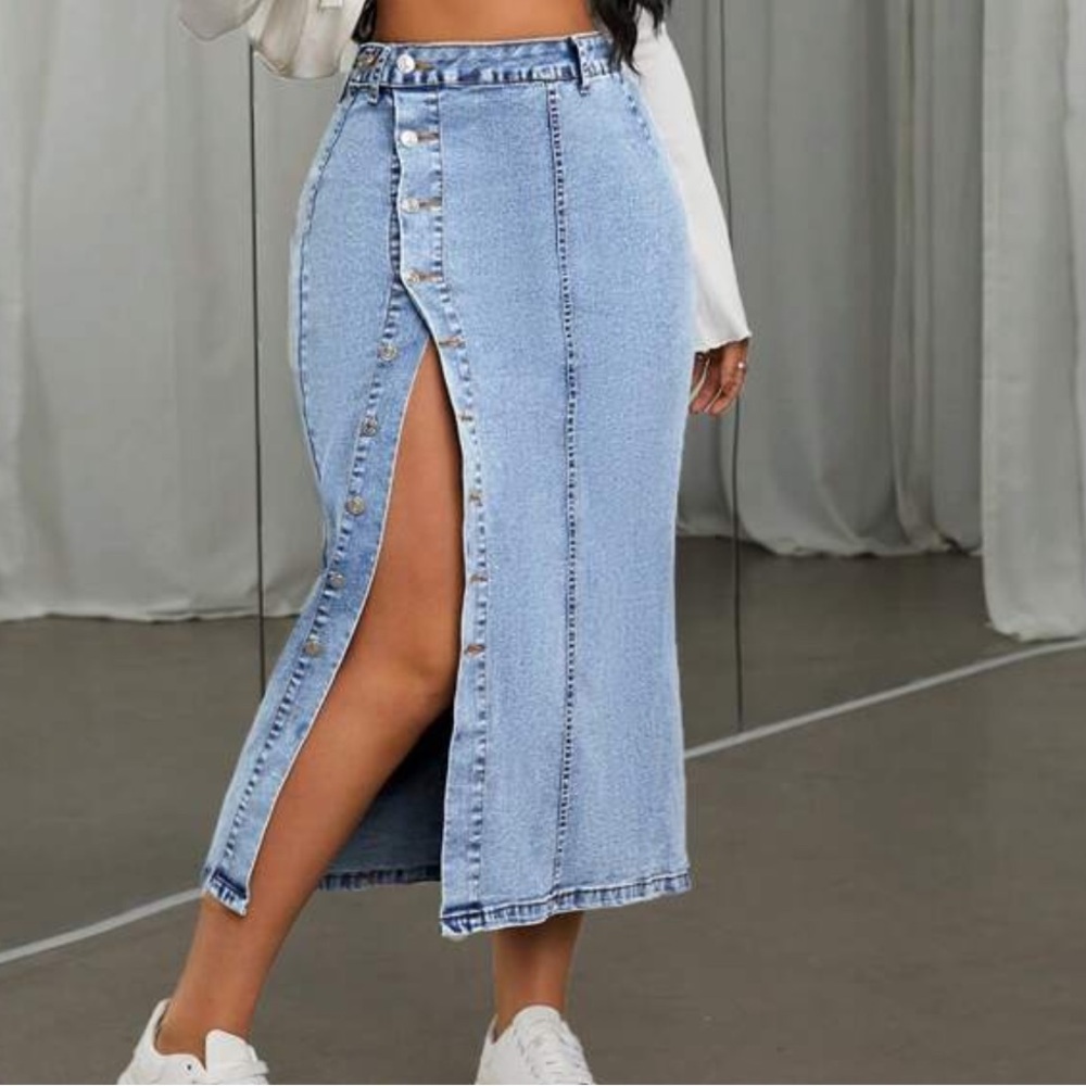 Denim Blue High-Slit Skirt